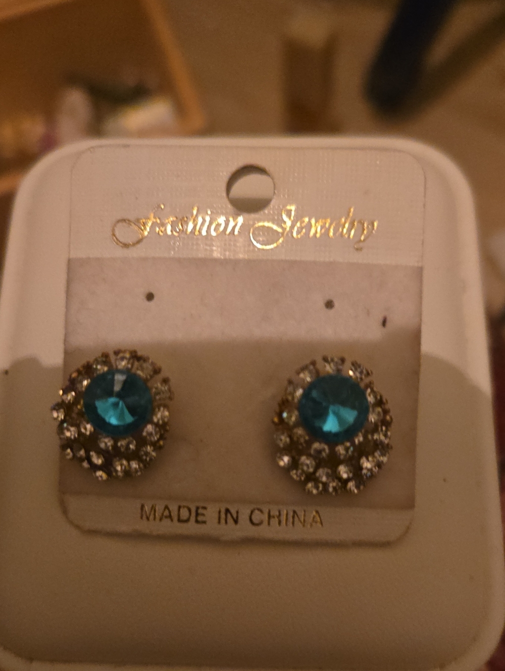Fashion Jewelry Teal Blue Crystal Halo Stud Earrings